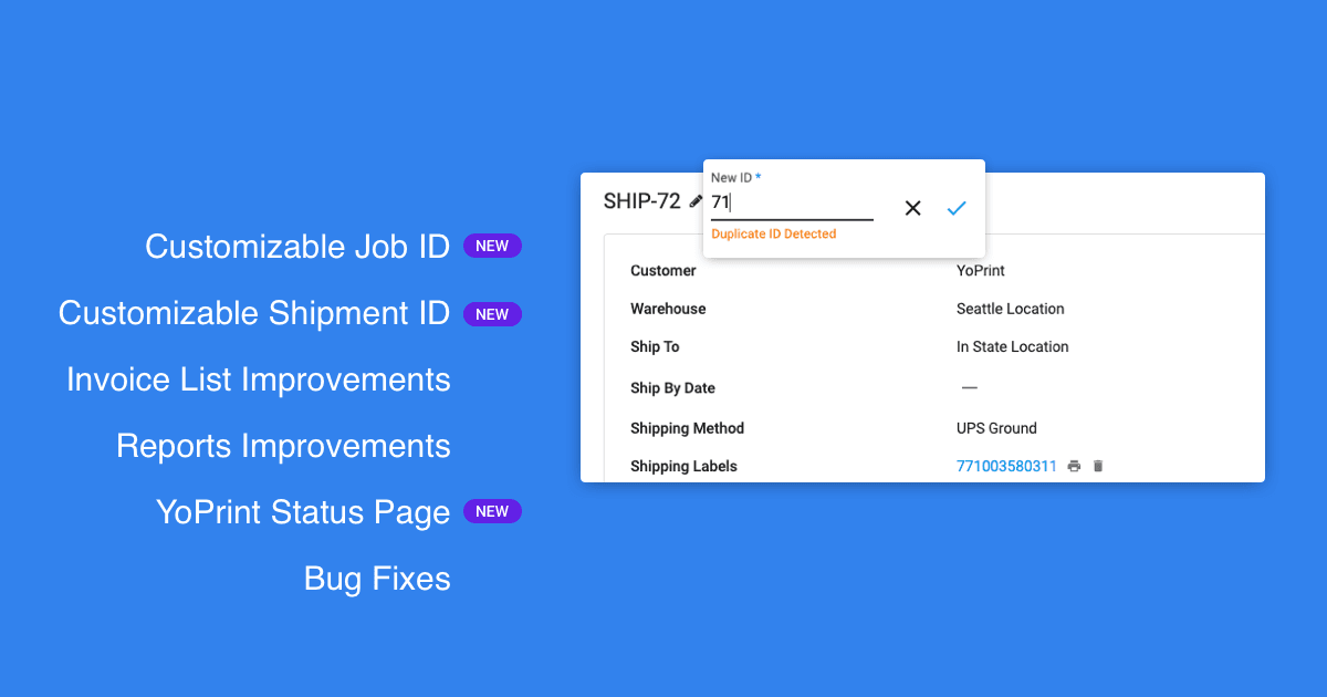 Customizable Job & Shipment ID, Status Page & More