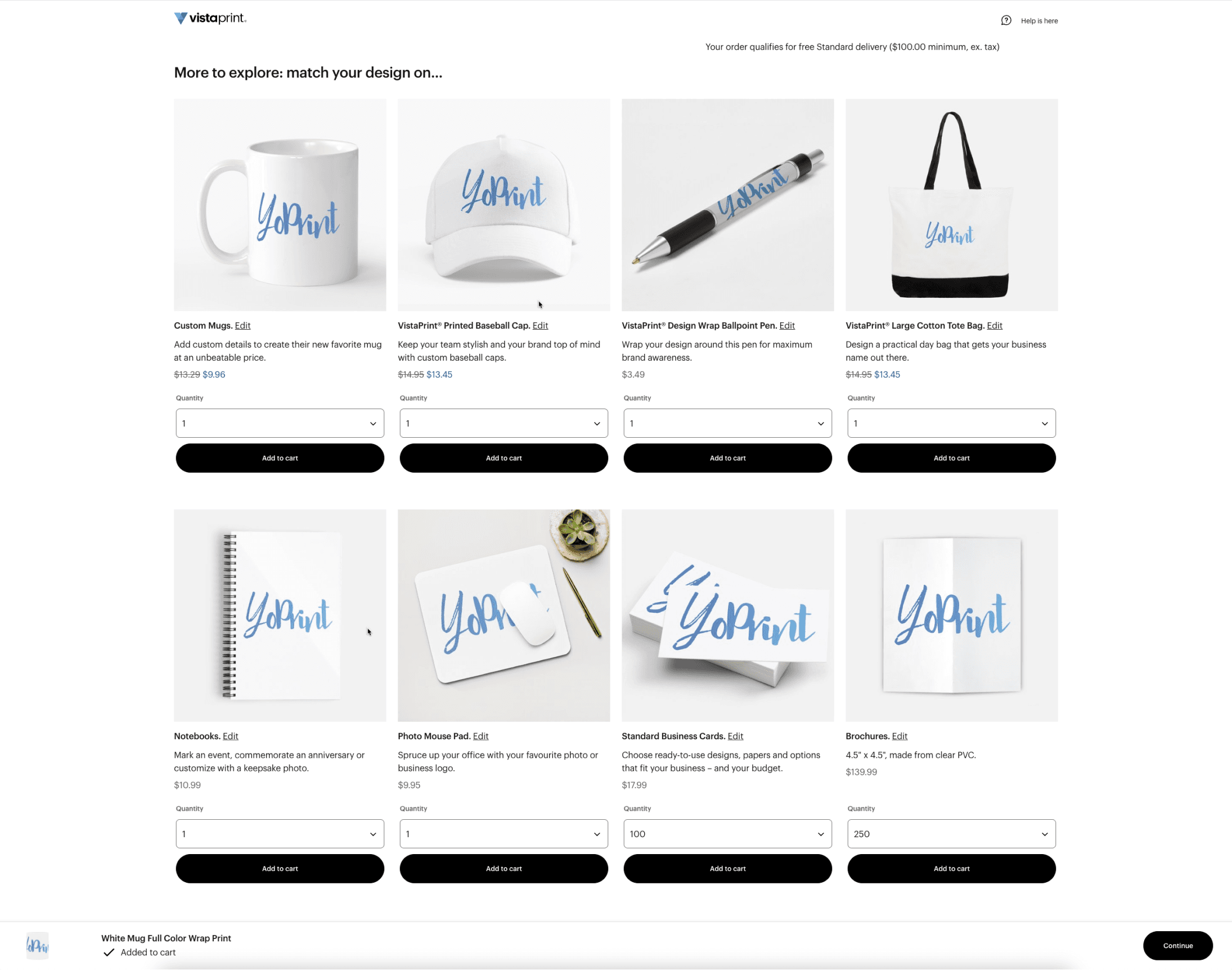 Vistaprint upselling example