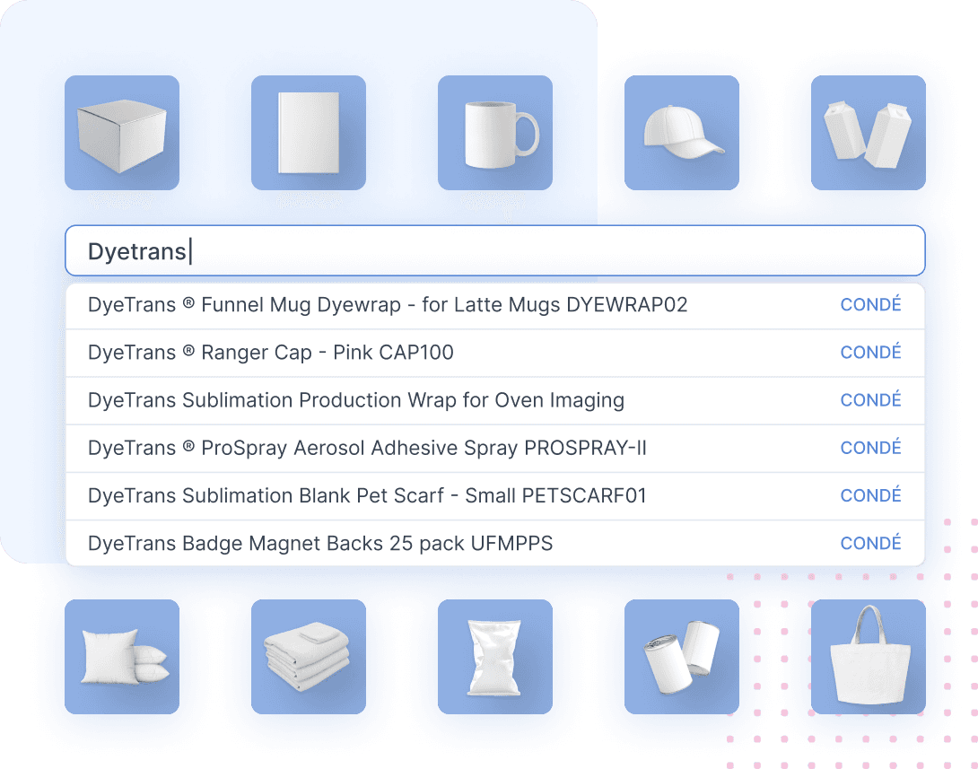 Screenshot of the application displaying a search bar with the query 'Dyetrans'